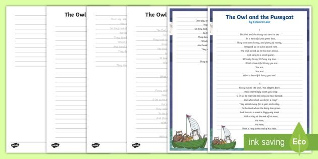 The Owl And The Pussycat Poem Handwriting Worksheet Worksheet