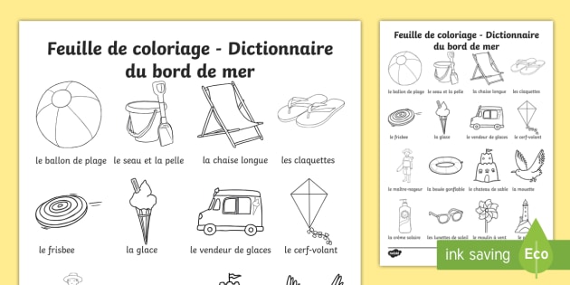 Feuille De Coloriage Avec Mots Dictionnaire Du Bord De Mer