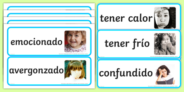 Large Detailed Emotions And Feelings Photo Word Cards Spanish Spanish