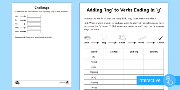 Year 2 Spelling Practice Adding ing To Verbs Ending In y Worksheet