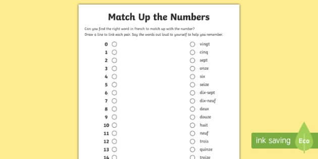 french numbers 0 20 matching words and digits worksheet