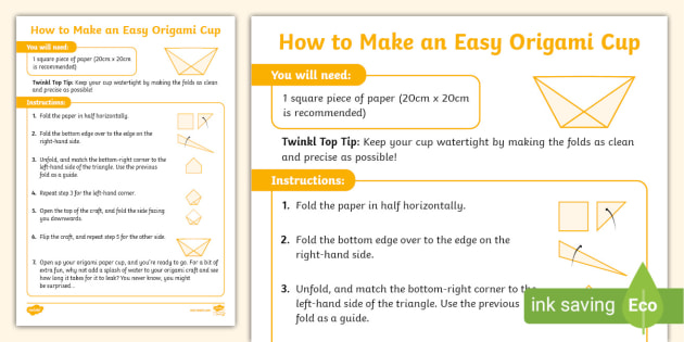 FREE! - How to Make an Easy Origami Cup (teacher made)