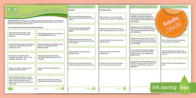 50 Writing Prompts for Adult ESL Students (Teacher-Made)