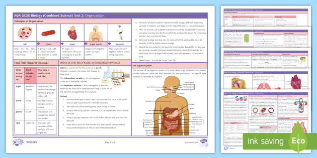 NEW AQA GCSE Biology Bined Unit 2 Organisation