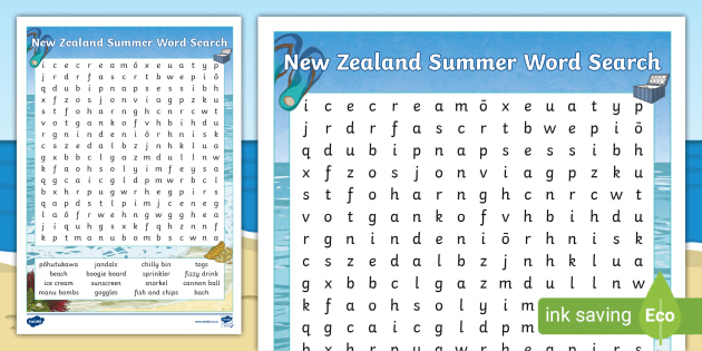 NZ Summer Word Search (teacher made) - Twinkl