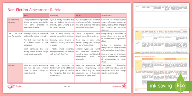 Gcse Ks3 Fiction And Non Fiction Assessment Rubricguide To - 