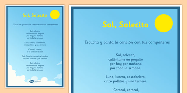 Canción Sol Solecito Poster (teacher made)
