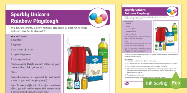 Sparkly Unicorn Rainbow Playdough Craft Instructions