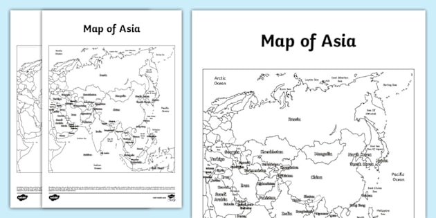 Blank Map of Asia With and Without Country Names｜亞洲國家地圖 工作紙｜香港｜中國｜日本｜韓國｜Twinkl