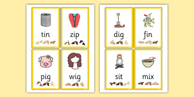 CVC Flash Cards with British Sign Language 'i'