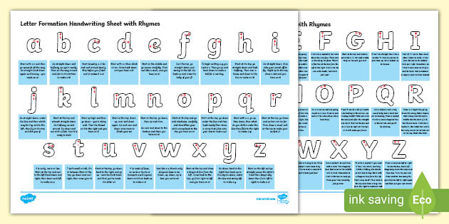 letter formation rhymes sheet handwriting cheat sheet