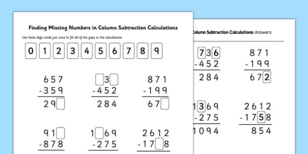 T HE 188 Find Missing Numbers in Column Subtraction Calculations