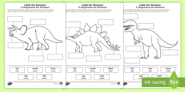 label the dinosaur worksheets english italian label the dinosaur worksheets