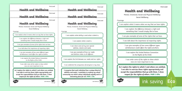 Health and Wellbeing CfE Tracker - First Level Resources