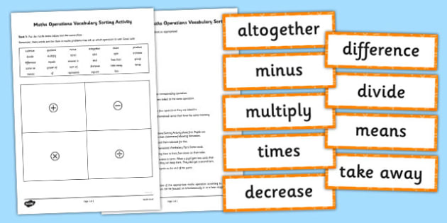 Maths Operations Vocabulary Sorting Activity And Pairs Game