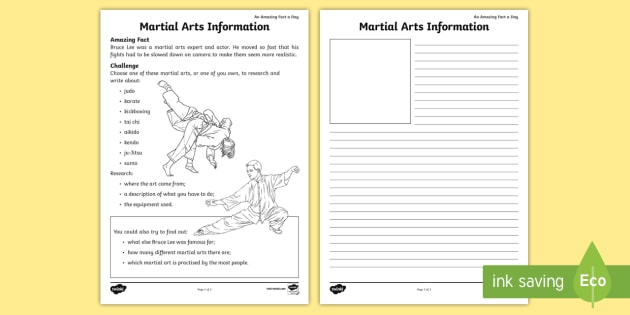 martial arts information worksheet worksheet