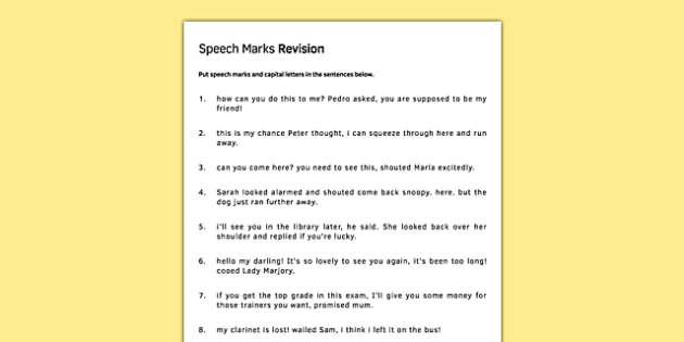 speech punctuation sheet Speech  marks, Marks  Revision LA punctuation Sheet speech