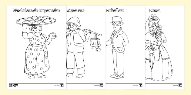 Dama y caballero de la época colonial para colorear Twinkl