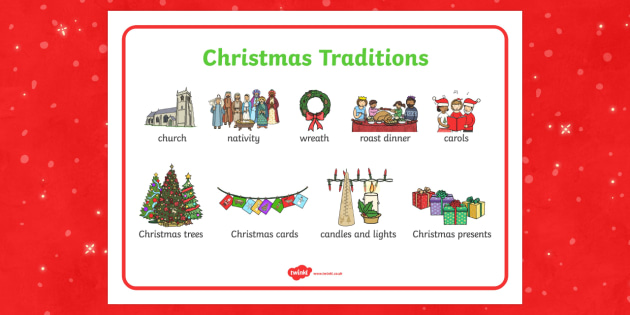 Christmas Traditions Word Mat (teacher made) - Twinkl