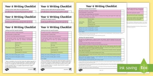 instruction writing checklist year 6