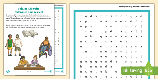 Diversity Word Search - Tolerance And Respect - Twinkl