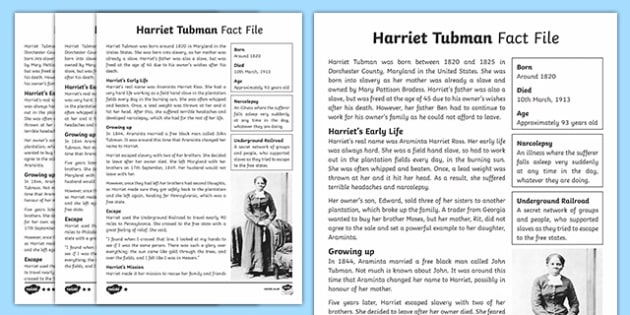 Harriet Tubman Differentiated Fact File - Harriet Tubman Worksheets