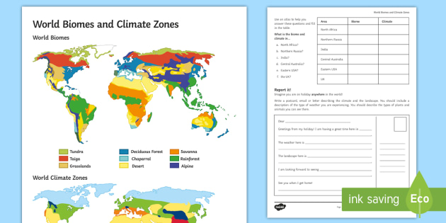 World Biomes And Climate Zones Map Worksheet Worksheet