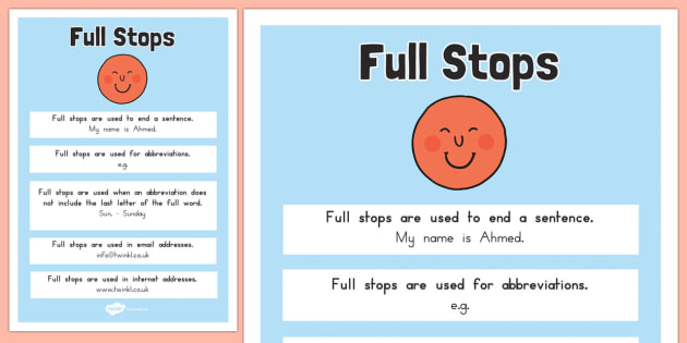 Full Stops Punctuation Poster teacher Made 