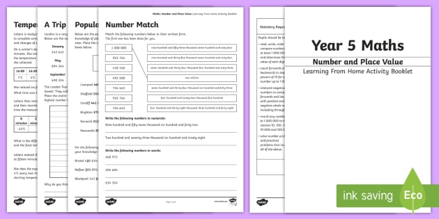 Maths Year 5: Number and Place Value Working From Home Activity Booklet