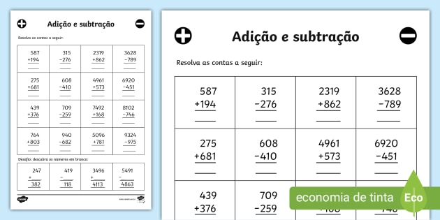 As 4 operações matematicas - Recursos de ensino