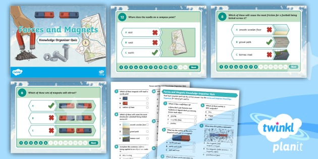 Forces And Magnets: Year 3: Knowledge Organiser Quiz Pack