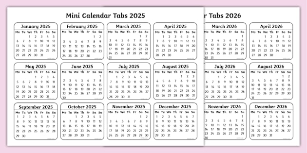 Mini Calendar Tabs 2025 and 2026 (Teacher-Made) - Twinkl mini-calendar-tabs-2025-and-2026-teacher-made-twinkl