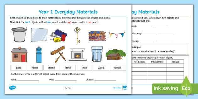 Year 1 Everyday Materials Revision Activity Mat 0585