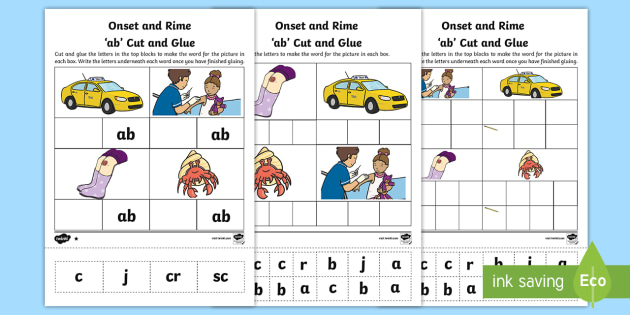 \'ab\' Onset and Rime Differentiated Worksheet / Worksheets - EYLF