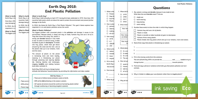 Lks2 End Plastic Pollution Differentiated Reading Comprehension Activity