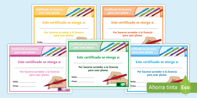 Escritura con pluma certificado de licencia teacher made