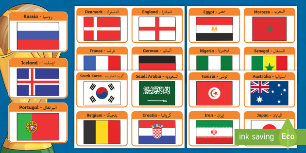 World Cup Countries Cards - Arabic/English