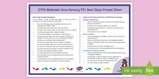 * NEW * EYFS Malleable Area Nursery FS1 Next Steps Prompt Poster