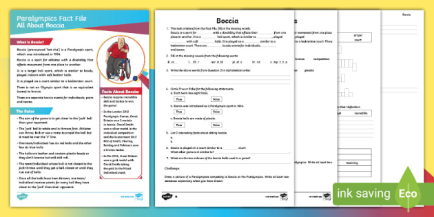 Boccia Differentiated Comprehension Challenge Sheet Twinkl