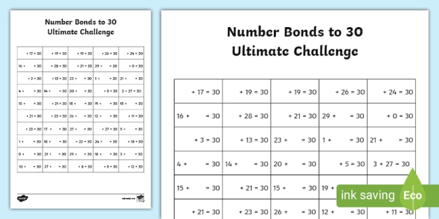 number bonds to 30 worksheet teacher made