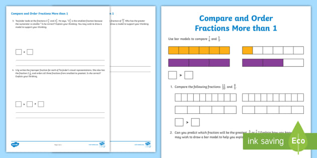 Fractions Greater Than 1 Worksheet