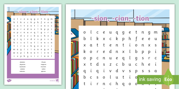 -sion, -tion, -cian Word Search | KS2 Spelling and Grammar