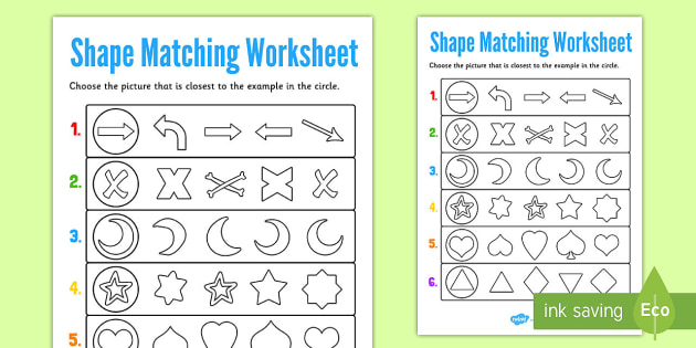 visual perception shape matching worksheet teacher made