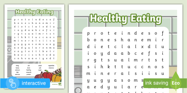 Word Search - Healthy (teacher made) Twinkl