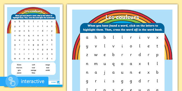 ks1 french colours word search interactive french games