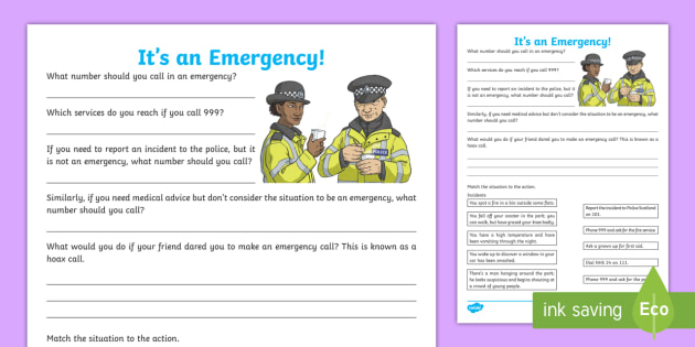 emergency situations worksheet cfe primary resources