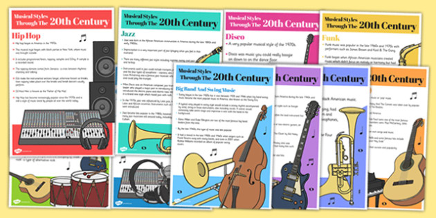 The History of Music: Musical Styles Through the 20th Century A5 Fact Cards