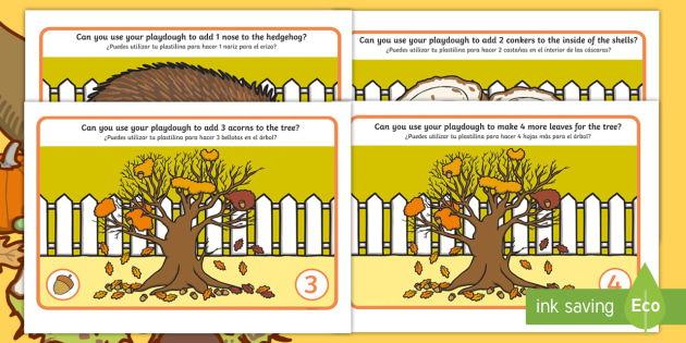 Autumn Number Playdough Mats English Spanish Inglés Español