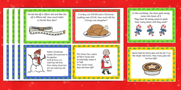 Ks1 Christmas Word Problem Challenge Cards Teacher Made