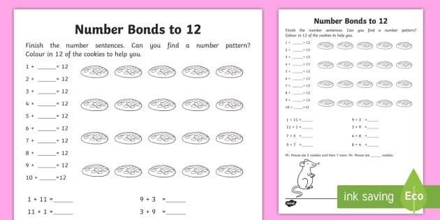Number Bonds Within 20: Bonds to 12 Worksheet / Worksheet ...